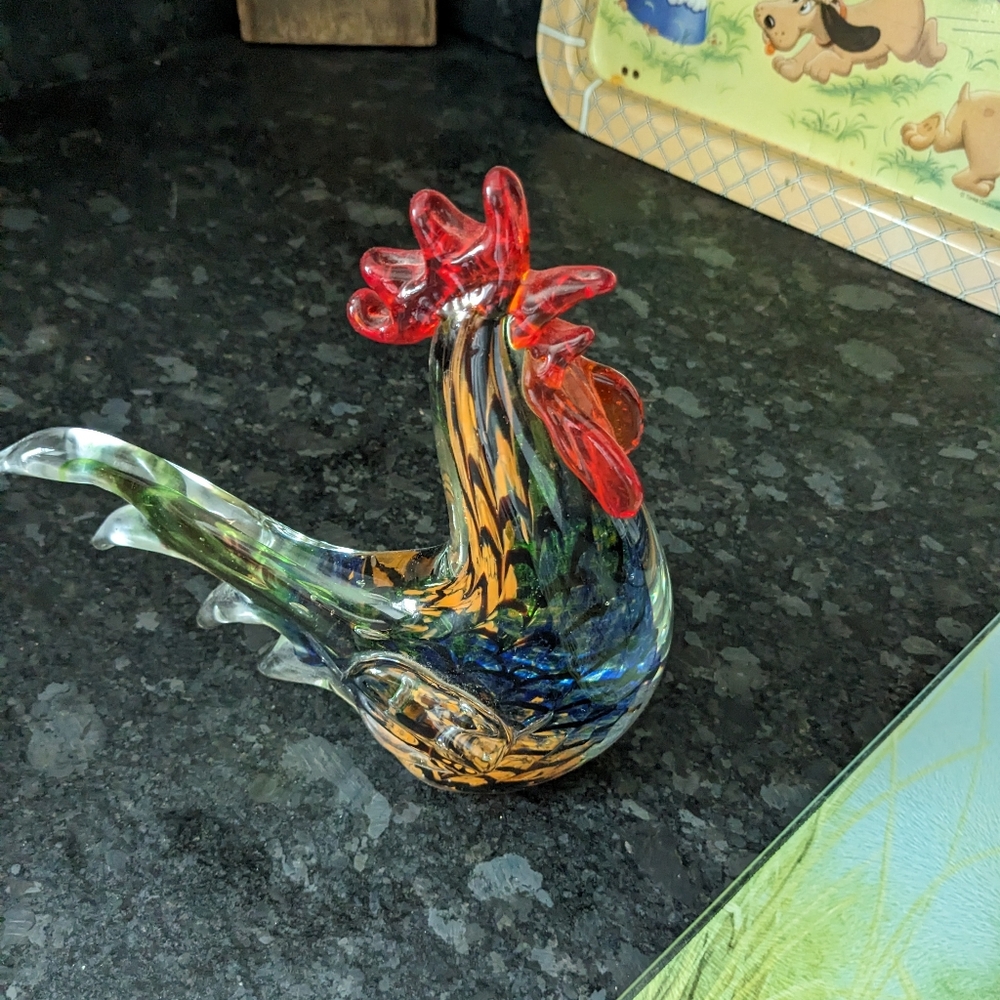 Vintage Murano Art Glass Rooster Hand Blown Hen